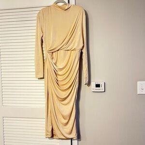 JLUXLABEL Elegant Cream Draped Women's Dress SIZE 2XL